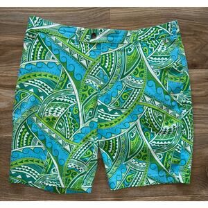 Loudmouth Golf Shorts Green Geometric Golf Short Cotton Blend Logo Mens - Sz 38